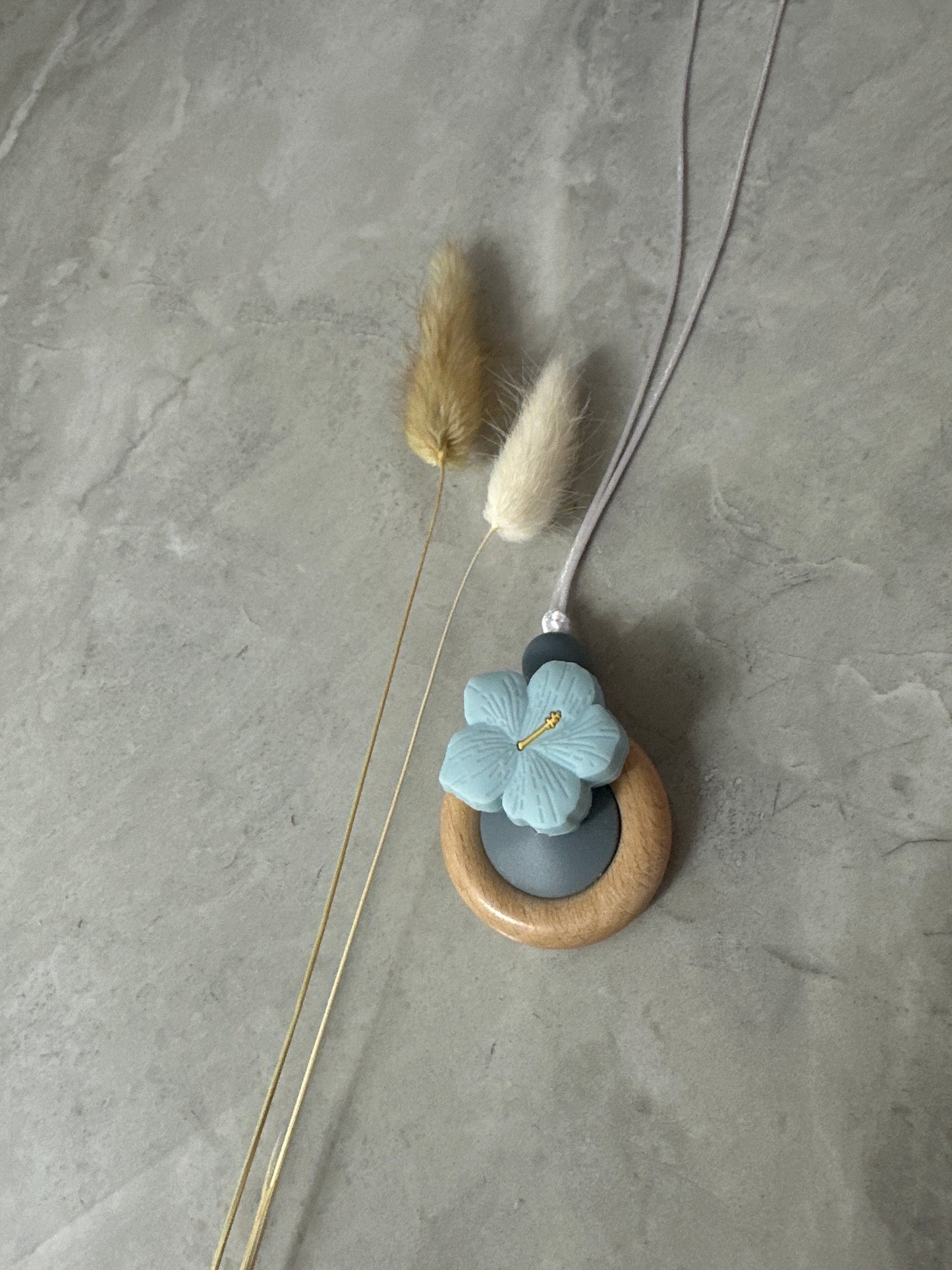 Breastfeeding Necklace - Hibiscus Flower Dusty Blue